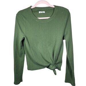 Madewell Texture &‎ Thread Women's Blouse Green 100% Cotton Size M Tie Front